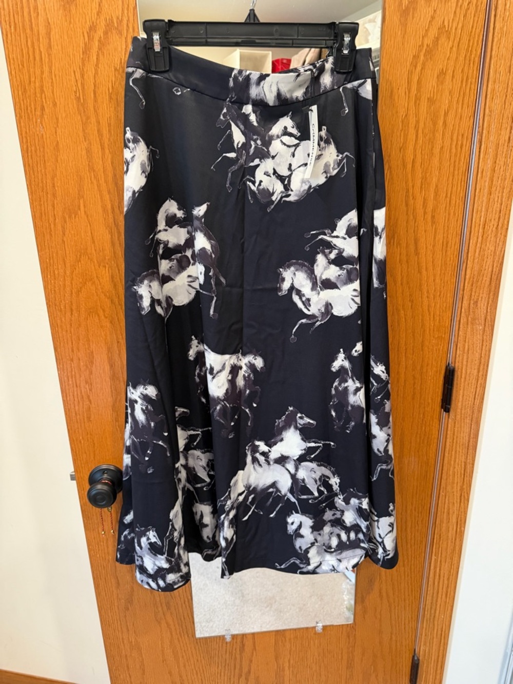 NWT S Black & White Horse-Print A-Line Skirt
